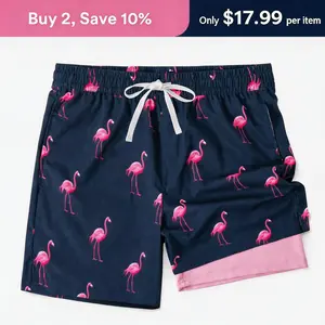 Men's Seam Swim Trunks with Compression Liner Quick Dry Swimwear Swimtrunks Hawaiian Style Pockets Beach Shorts Swimmingtrunks