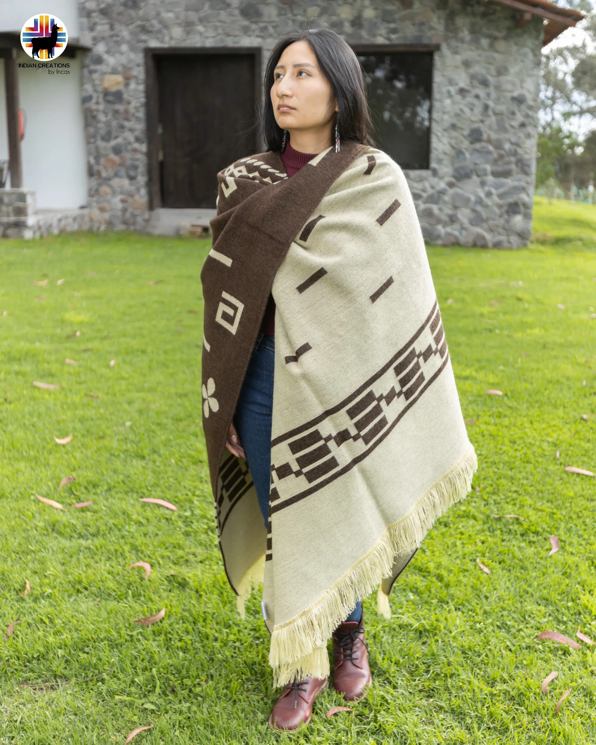 Molothrus ater Alpaca Poncho Handcrafted Elegance 80% Alpaca 20% Acrylic One Size Fits Most Warmth Stylish Look for Women Men 48x38 Inches with Fringes