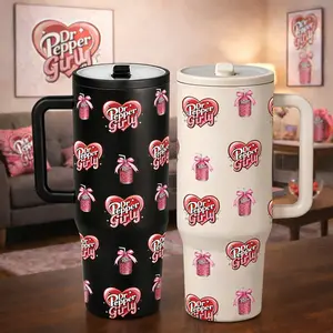 40oz Insulated Tumbler With Handle, Drinkware, Dr Pepper Girl All Over Print Thermal Mug, Soda Aesthetic Design, Double Wall Vacuum Cup For Hot Cold Drinks, Leak Resistant Lid, Birthday Valentine Mother’s Day Gift For Women Friend