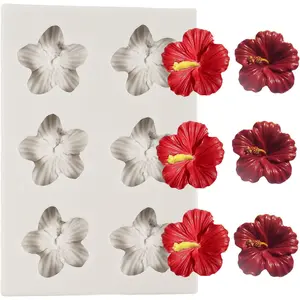 Flower Silicone Mold Hibiscus Flower Fondant Molds for Cake Decoration Cupcake Topper Candy Chocolate Desserts Gum Paste Polymer Clay