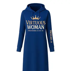 Blue Maxi Hoodie Dress Virtuous Woman Collection with Proverbs 31:1-0-31 Print and Crown Design