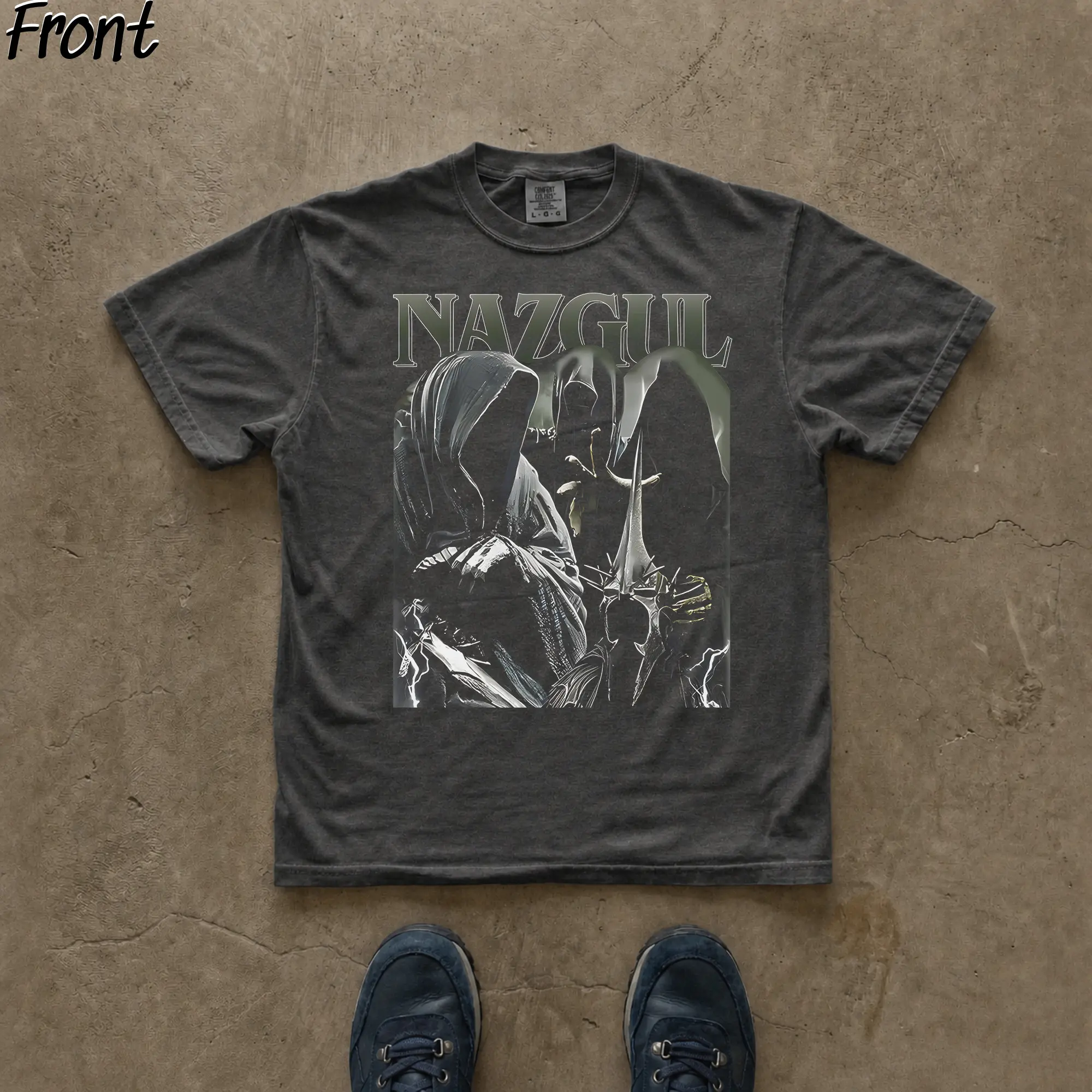 Nazgul Graphic Tshirt for Men, Cute Retro Cotton Streetwear with Back Digital Print, Lord of the Rings Inspired Casual Fit Top, Round Neck, Fitted, Printed Back