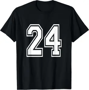 100% Cotton Number 24 T-Shirt Birthday Varsity Sports Team Jersey T-Shirt