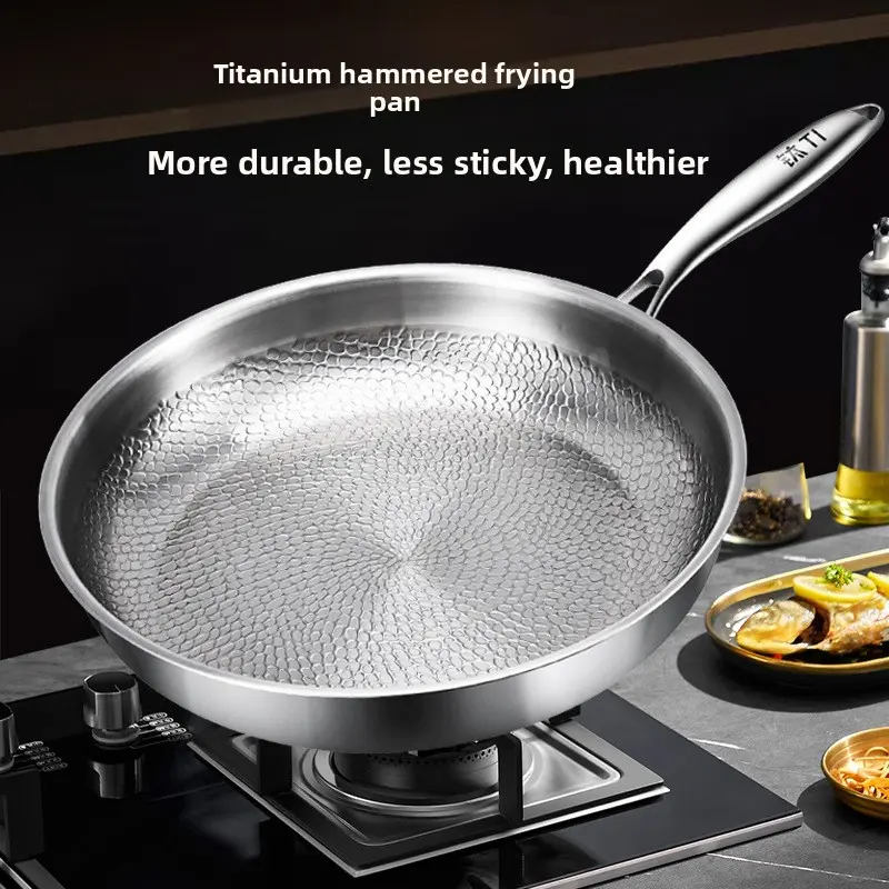 304 stainless steel hammered titanium pan, Nonstick Skillets, Non Stick Cookware, with three-layer steel non-stick coating, suitable for RVs, home, and outdoor cooking, perfect for steaks on gas stoves or induction cookers, durable and versatile