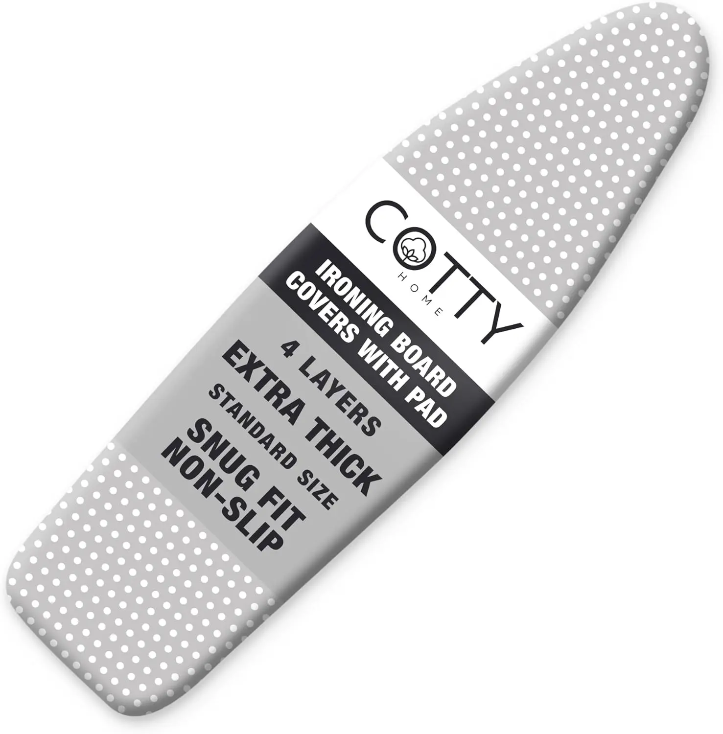 Extra Thick Ironing Board Covers with Pad Standard Size 15x54, Heat Reflective Full Scorch Resistant Padding, Snug Fit Non-Slip Nose Pocket Fastener Straps Elastic Edges, Gray Spotted