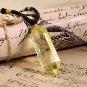 Natural Citrine Quartz Double Point Pendant Healing Reiki Balance Amulet Men Women Necklace