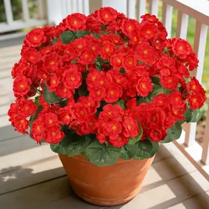 8 Bundles18" Artificial Geranium Flowers for Outdoor Spring Summer Decoration,Fake Silk Geranium Faux Plants UV Resistant for Front Door Planter Outside Home Garden Balcony Yard Porch Decor (Red) Artificial Potted Flower