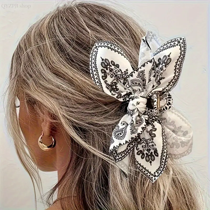 Double-Sided Cashew Flower Bow Hair Claw Clip – Cute Aesthetic Shark Clip Hair Accessory, Y2K Trendy Fashion Ponytail Grab Clip, Strong Hold Non-Slip Hairpin, TikTok Viral Summer Vacation Beach & Daily Styling Hair Tool