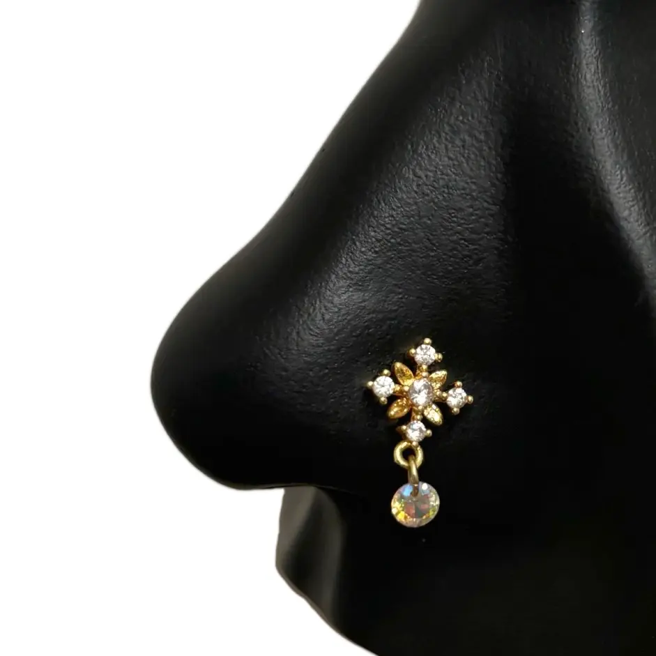 Statement Gold Dangling Royal Diamond Nose Stud, Nose Ring , Nose Jewelry, L shaped Nose Rings