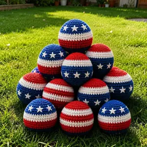 Patriotic 4th of July Hacky Sack Handmade Crochet Footbags, Knitted Kick Balls (Random 1pcs)