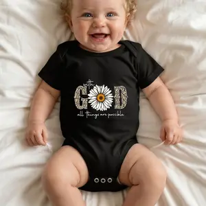 With God All Things Are Possible Print Bodysuit Baby Rompers Short Sleeve Cotton Toddler Rompers Graphic Print Baby Clothes One-Piece Outfit