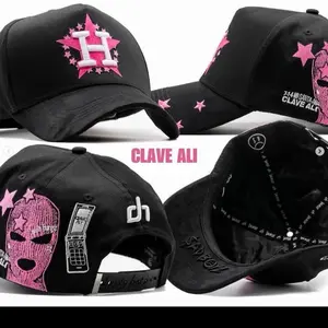 Clave Ali Black Baseball Cap with Pink Stars and Phone Design for Men and Women