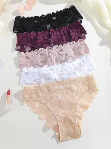 Women's Lace Floral Patchwork Panties Set, Comfortable Breathable Triangle Underwear, Daily Wear, Sexy Style, All Seasons, Fitted