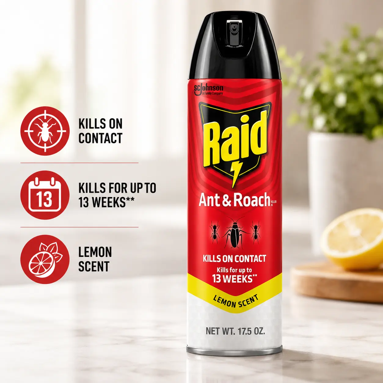 Raid Ant & Roach Killer Spray 17.5oz, Fast-Acting Insecticide for Indoor Pest Control & Long-Lasting Protection
