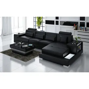 Giana Small Modern Leather Sectional with LED Light