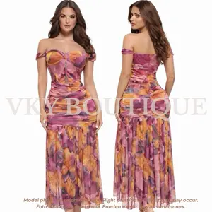 Sheer Mesh Floral Corset Maxi Dress GU