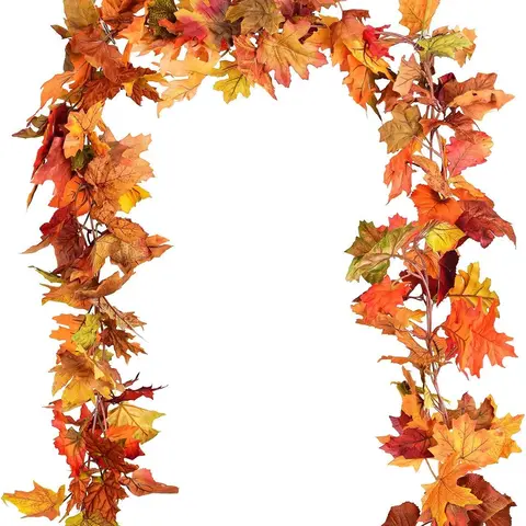 AAQQFA 2-Pack Dainty Silk Cloth Fall Maple Leaf Garland with Lights - 5.9ft/pc Leaf Shape Hanging Vine Artificial Foliage, Home Thanksgiving Fireplace Indoor Halloween Decorations