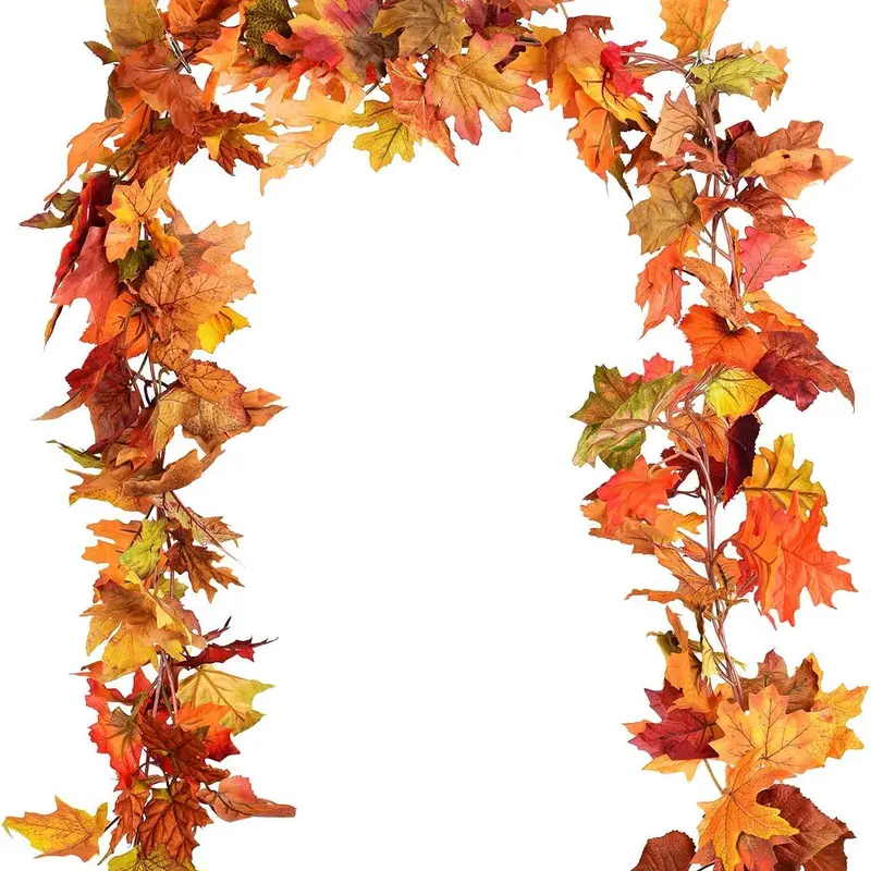 AAQQFA 2-Pack Dainty Silk Cloth Fall Maple Leaf Garland with Lights - 5.9ft/pc Leaf Shape Hanging Vine Artificial Foliage, Home Thanksgiving Fireplace Indoor Halloween Decorations