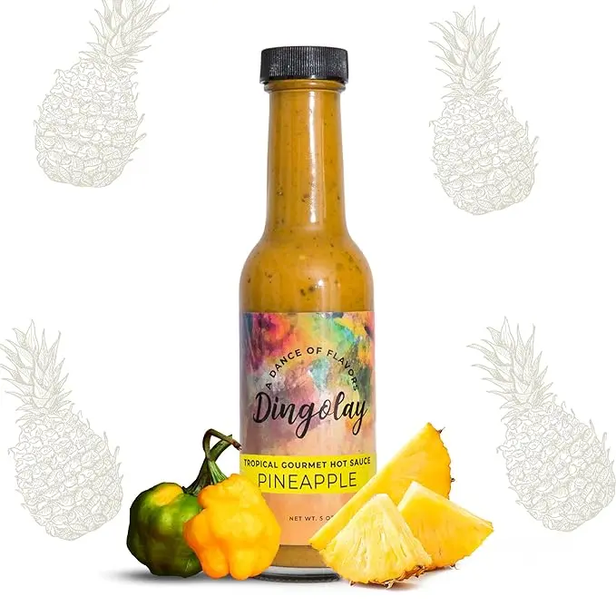 Dingolay Pineapple Gourmet Hot Sauce - Made with Fiery Jamaican Scotch Bonnet Chilli Peppers | All Natural Gluten free, Vegan, Low Carb & Palao Sauces | Unique Flavor Experience in a Bottle, 5 oz