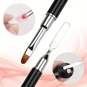 Dual Ended Poly Gel Brush Picker 2 IN 1 Design Nail Brush and Spatula Stainless Steel Gel Nail Brush for Nails Extension Gel Nail Art Nail Art Tools