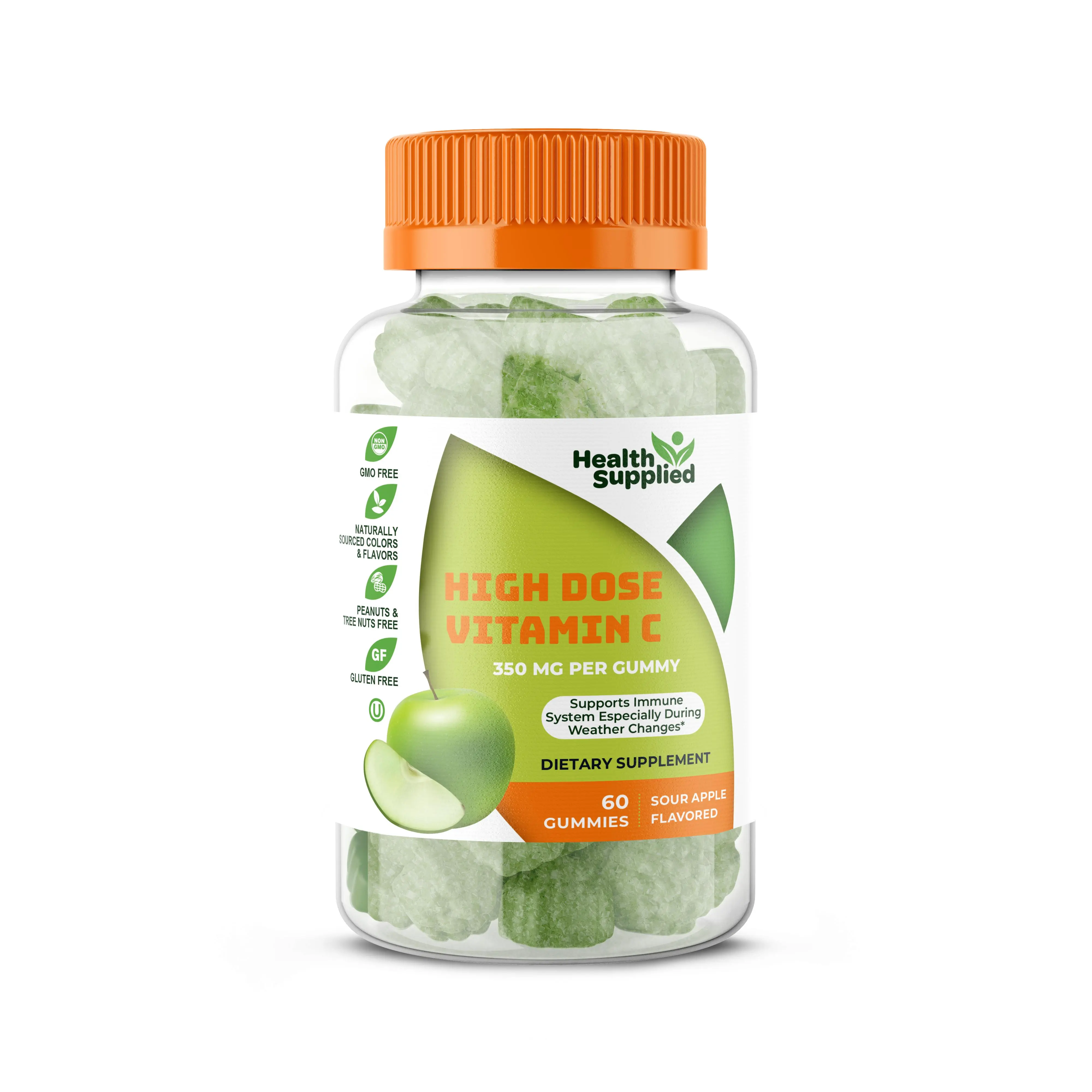 Mega Dose Vitamin C 1050mg Gummies 60 Count Sour Apple Flavor Edible Supplement Fitness Dietary