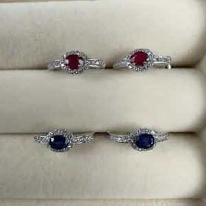 <PingEast jewelry > 925 sterling silver huggie earrings set with 3×4mm natural rubies