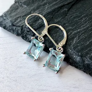 Aquamarine Baguette Earrings- March Birthstone