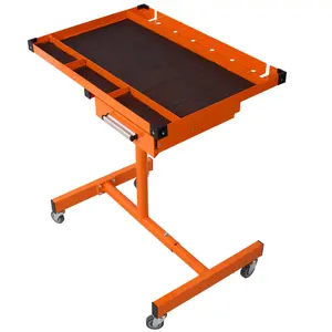 Height Adjustable Portable Work Table with Drawer, 220lb Capacity, 4 Swivel Casters, Heavy Duty Steel Frame, Orange Height Adjustable Desk