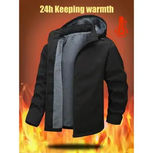 Men's Fleece Hooded Jacket, Warm Windproof Design, Zipper Pocket, Outdoor Activity Wear, Fall Winter Fashion, Multi-Functional Workwear, Coats