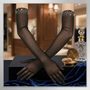 Women's Elegant 1920s Style Sheer Tulle Mesh Long Opera Gloves with Beads - Perfect for Wedding Prom Party Evening Gown Vintage Costume Accessories Formal Events Bridal Attire Special Occasion