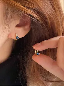 Vintage Simple Blue Zircon Artificial Crystal Earrings, Fashionable Elegant Small Women's Daily Commute Ear Cuffs, Zirconia Hoop Earrings
