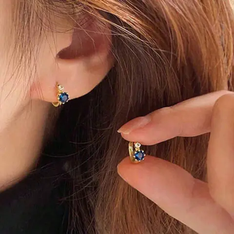 Vintage Simple Blue Zircon Artificial Crystal Earrings Jewelry, Fashionable Elegant Small Women's Daily Commute Ear Cuffs, Zirconia Hoop Earrings