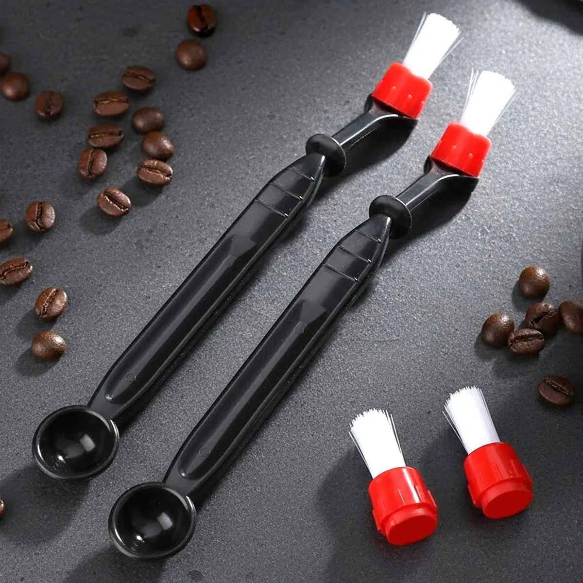 2pcs Espresso Machine Cleaning Brush Tool, 2 Replacement Brush Heads, 2-In-1 Coffee Grinder Brush, Removable Cleaning Brush with Spoons