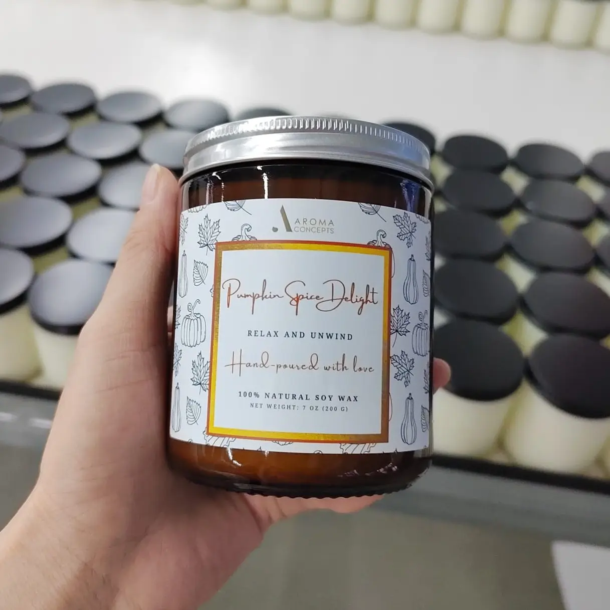 Pumpkin Spice Delight Scented Candle (7 Oz / 200 g) Aroma Concepts - Natural Soy Wax Fragrance Candle Decoration Wood