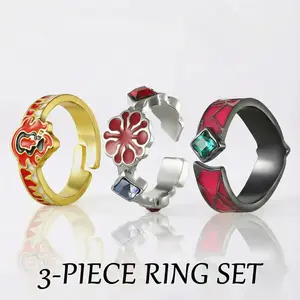 Anime Ring 3-Piece Set Kimetsu no Yaiba Ring Tanjiro Kamado Giyu Tomioka Water Breathing Alloy Adjustable Ring