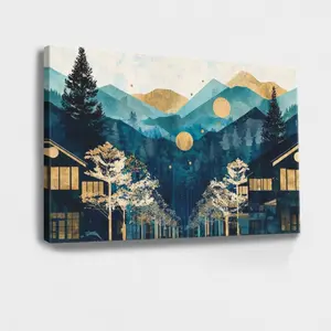 Blue Abstract Composition Modern Canvas Wall Art Forest, Mountain, Surreal, Fantastic, Textured Style, Wall Decor Poster for Room, Wood Framed Canvas Painting Photo Ornaments Artwork Gifts 1pc Artistic Print