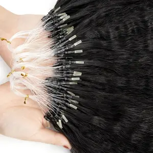 12-28 Inch Kinky Straight Micro Loop Human Hair Extensions come with 50 strands and 30g per pack, crafted from top-grade  Remy hair. Adopting micro beads link design without tape or glue, they install simply while keeping invisible and firmly fixed. T