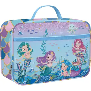 F-LBK04  Mermaid Princess Lunch Box for Girls Blue Sea Insulated Lunch Bag for Kids Large Portable School Lunch Cooler Bag Outdoor Picnic, Lightweight Easy to Clean