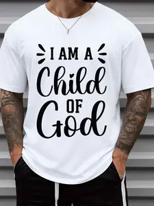 Men's Child of God T-Shirt 100% Cotton 180GSM Faith Apparel with "Child of God of Father" Print Round Neck Short Sleeve Casual Wear Religious Gift Tee