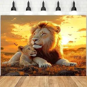 1pc 2D Flat African Safari Lion Wall Decor, Oversized Polyester Animal Theme Hanging Ornament, Durable, No - Electricity, with Holes, for Party, Outdoor, Universal Celebrations Supplies Decor
