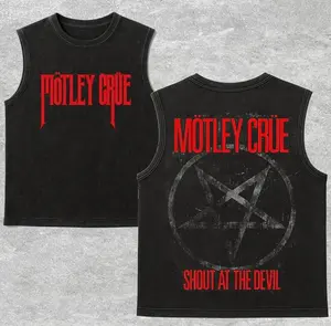 MOTLEY CRUE Shout At The Devil Pentagram v2.0 Washed Tank Top, Gym Essential, Vintage Casual Crewneck Short Sleeves Menswear T-shirt Classic Cotton Fabric Streetwear