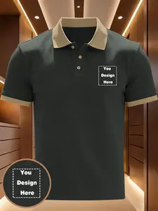 Men's Casual Slim-Fit Geometric Print Polo Shirt, British Style Contrast Collar Short Sleeve, Business & Leisure Wear