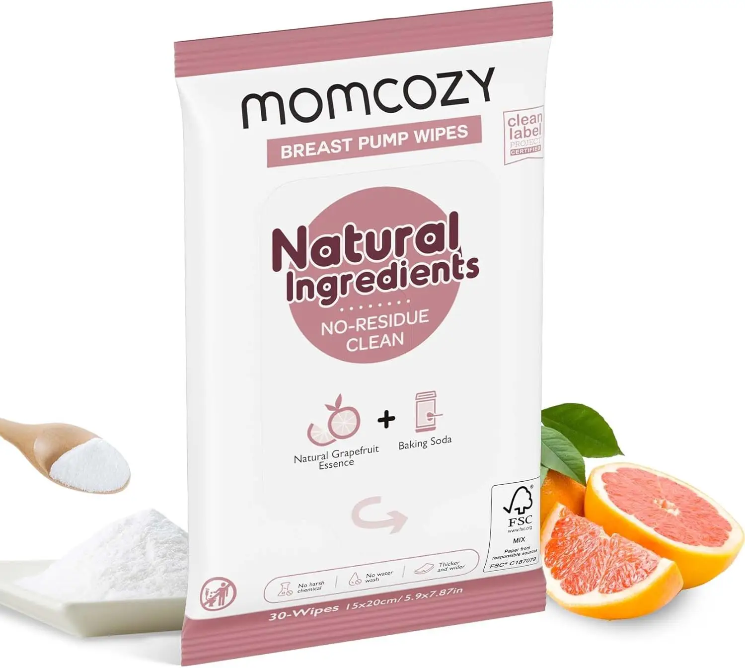 Momcozy Wipes for breastfeeding Moms On The Go, Natural Bottle Parts Cleaning Wipes, Convenient & No Residue, 30 Count/Pack Mother Mom Gift Portable T