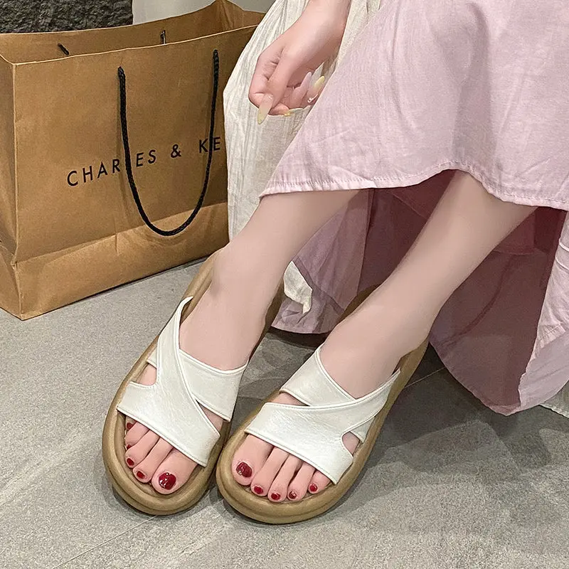 Women Criss Cross Strap Platform Slide Sandals, Thick Cushioned Sole Summer Slip On Casual Slippers Outdoor Beach Walking Shoes
