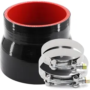 3 to 3-1/2 inches Straight Black Silicone Reducer Coupler with 2 T-Bolt Clamps 4 Layers of Polyester Reinforcement Suitable for High Level Turbo Pipe