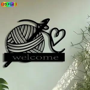 1pc Knitting Yarn & Crochet Hook Metal Wall Art, Welcome Sign Statue Mural, Artistic Wall Sign, Intricate Craftsmanship, Perfect for Housewarming, Mothers Day Decor, Perfect for Living Room Craft Room Porch Wall Decor, Ideal Gift for Knitting Enthusiasts.
