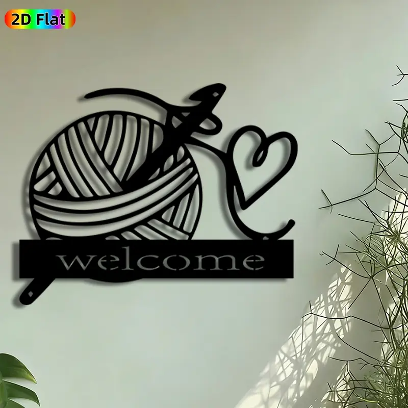 1pc Knitting Yarn & Crochet Hook Metal Wall Art, Welcome Sign Mural, Wall Sign, Perfect for Housewarming, Mothers Day Decor, Ideal For Indoor And Outdoor Environments, Living Room Porch Wall Decor, Ideal Gift for Knitting Enthusiasts