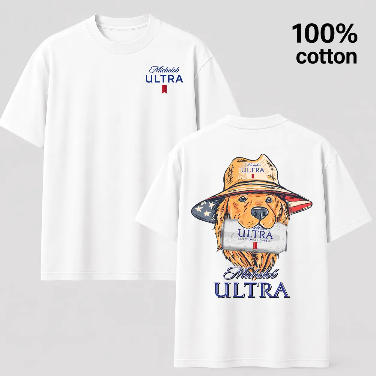 Michelob Ultra Golden Retriever Graphic T-Shirt - Patriotic Dog Beer Tee