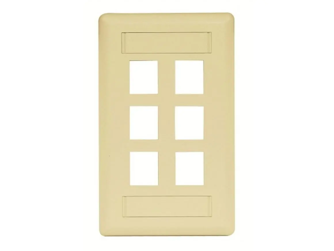 Hubbell IFP16EI 6 Port Rear Loading Single Gang Face Plate- Electric Ivory