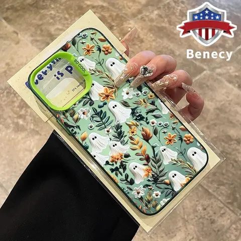 Halloween Spooky Garden Pattern Silicone-Plastic Durable Phone Case - Shockproof, Non-Slip, Heavy Duty Anti-Drop Protective Casing, Slim Design, Color-Blocked Lens Guard, Hologram Reflective Shine, Fits iPhone 11 12 13 14 15 16 Pro Max XR XS Plus E Cover